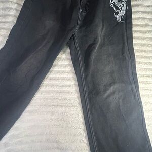 Men's Black Pants with Embroidered Detail